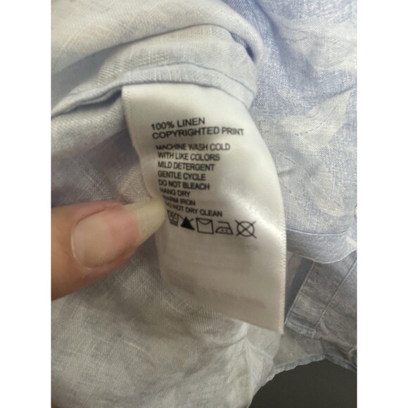 Tommy Bahama Shirt Womens Medium Blue Legacy Leaves Linen Camp Button Up - Picture 6 of 10